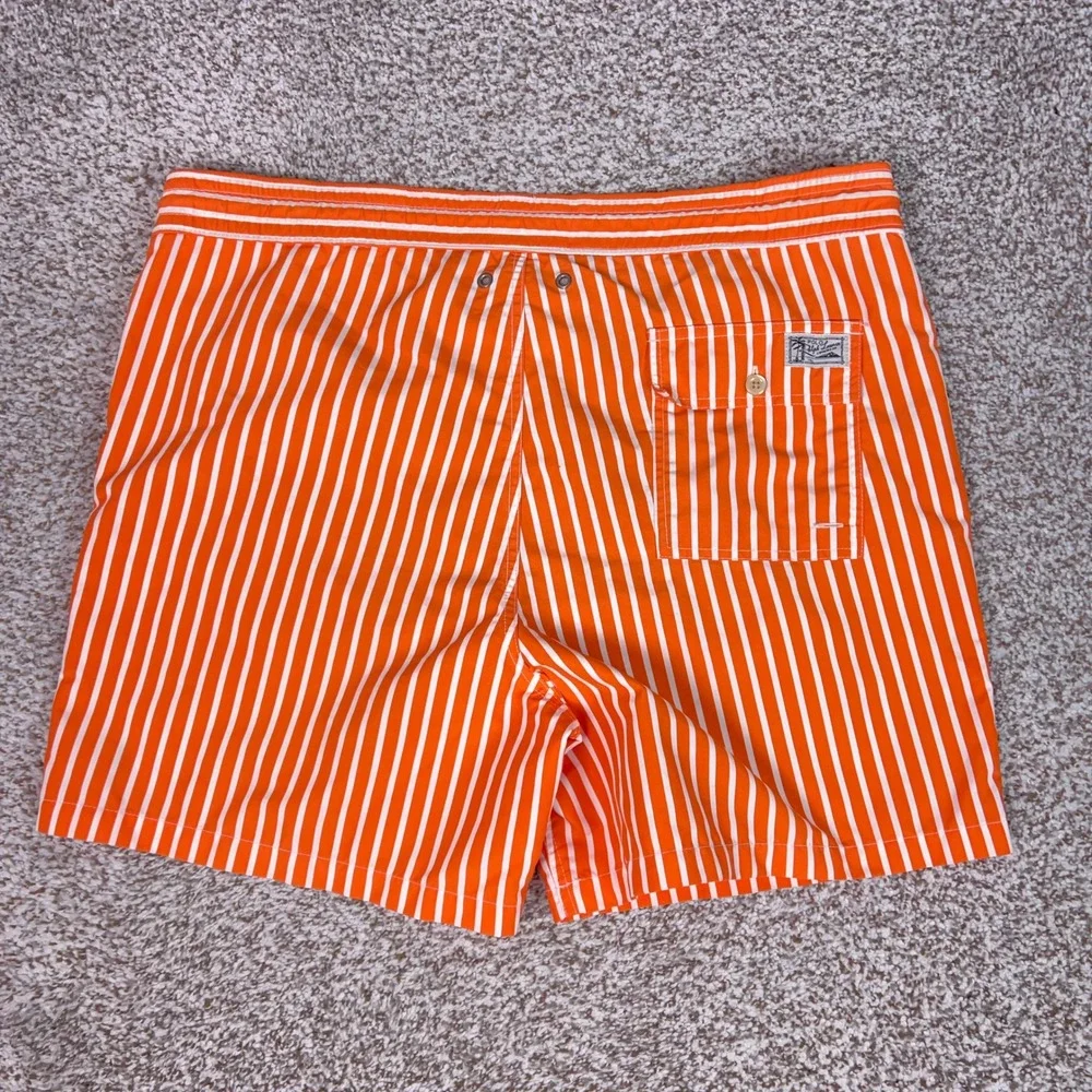 Polo Ralph Lauren Swim Trunks Mens L Orange Swimsuit Striped Beachwear Pony Logo